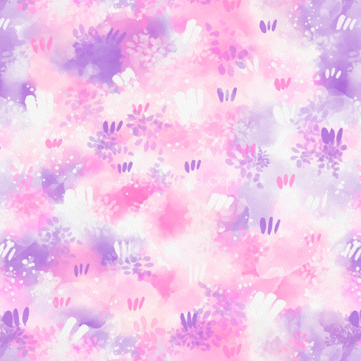 Seamless 3D PBR Watercolor Floral Texture with Pink and Purple Hues and Soft Brush Strokes