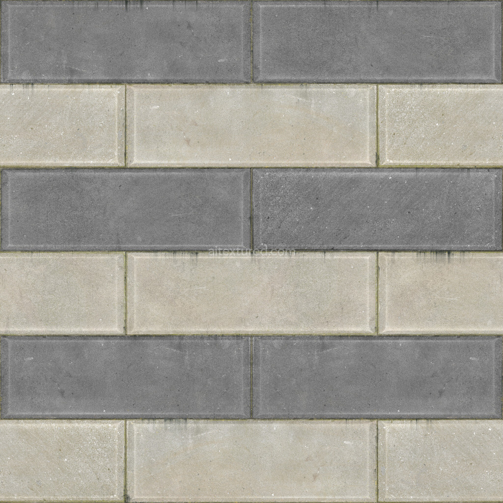 Seamless PBR bricks texture with gray and weathered surfaces
