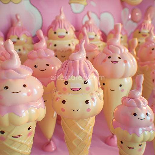 Seamless 3D Inflated PBR Texture of Pink and Cream Vinyl Ice Cream Cones