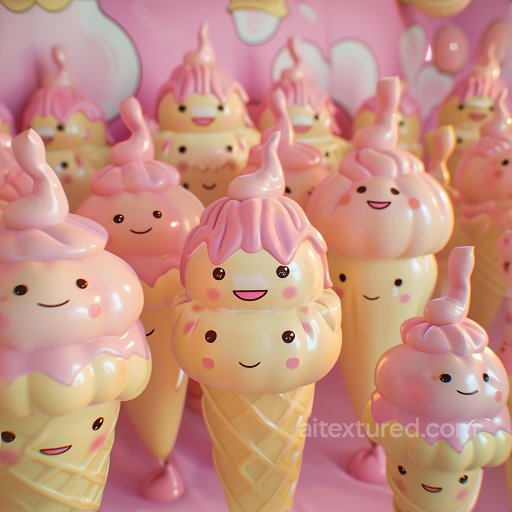Inflated PBR Texture Featuring Pink Inflated Vinyl Ice Cream Panels with Glossy Finish seamless Inflated PBR texture