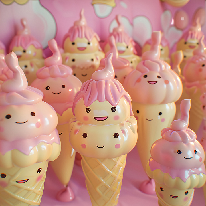 Inflated of Pink and Cream Vinyl Ice Cream Cones seamless PBR texture preview
