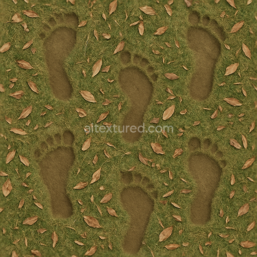 Seamless 8k PBR 3d Texture of Grass Footprints with Organic Debris