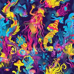 seamless Seamless 3D PBR Graffiti Texture Featuring Neon Colored Marine Creatures texture 8k free download PBR