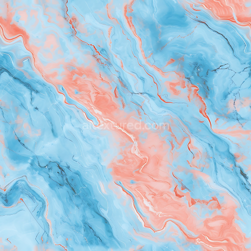 Seamless 3D Pastel Blue and Coral Marble PBR Texture with Wavy Veins