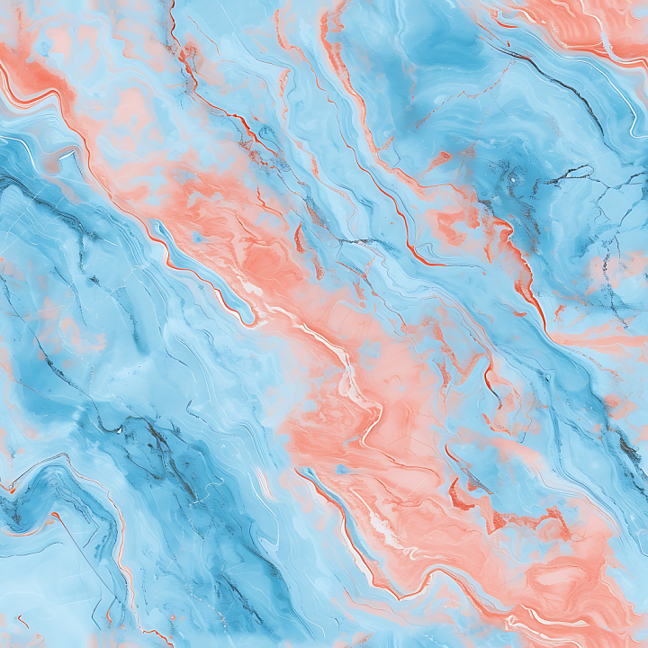 Pastel Blue and Coral Marble with Wavy Veins seamless PBR texture preview