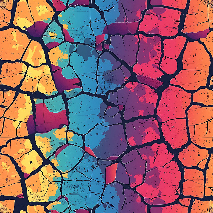Cracked Multicolor with Deep Fractures and Color Variation seamless PBR texture preview