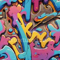 seamless Seamless 3D PBR Texture of Colorful Layered Graffiti Art with Vibrant Blue, Yellow, and Pink texture 8k free download PBR