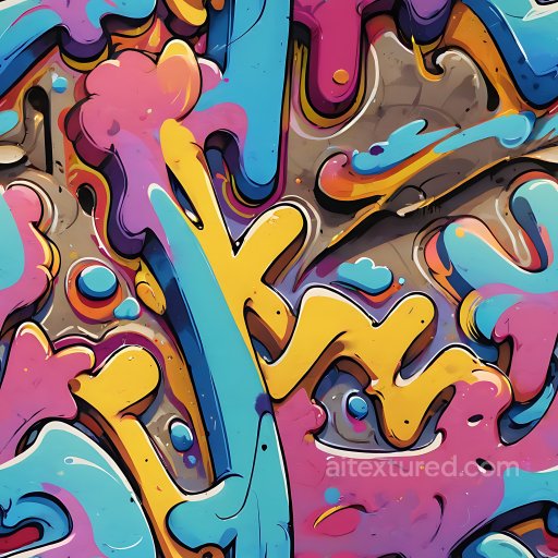 Seamless 3D PBR Texture of Colorful Layered Graffiti Art with Vibrant Blue, Yellow, and P… texture preview