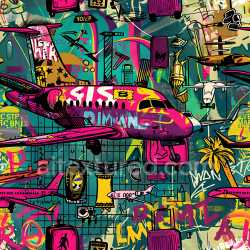 seamless Seamless 3D PBR Texture Featuring Vibrant Airplane Graffiti with Urban Tagging texture 8k free download PBR