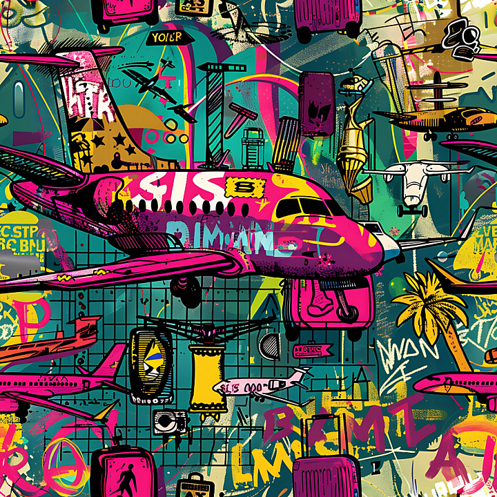 Featuring Vibrant Airplane Graffiti with Urban Tagging seamless PBR texture preview