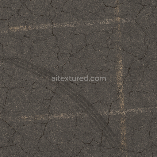 Seamless 3d texture pbr 8k asphalt cracked dark asphalt with tire marks and paint markings