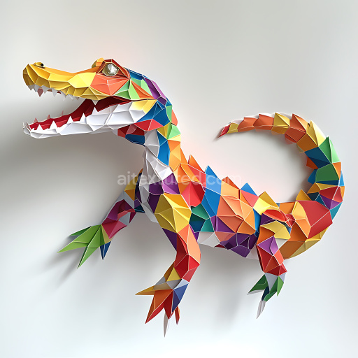 Seamless 3D PBR texture featuring colorful polygonal folded paper crocodile design