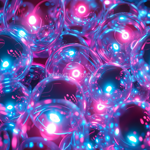 Seamless 3D Inflated Glossy Transparent Bubble PBR Texture with Neon Highlights