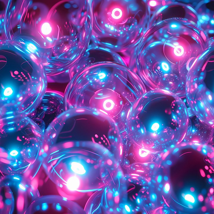 Inflated Glossy Transparent Bubble with Neon Highlights seamless PBR texture preview
