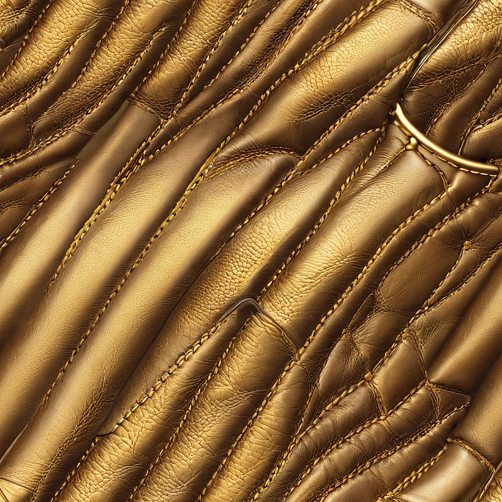 Golden Quilted Leather with Fine Grain and Stitching seamless PBR texture preview