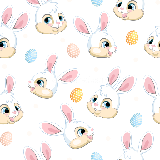 Seamless 3D PBR Texture Featuring Cartoon Easter Bunny Heads and Colored Eggs