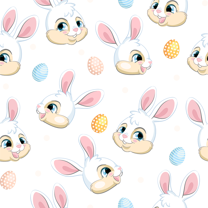 Featuring Cartoon Easter Bunny Heads and Colored Eggs seamless PBR texture preview