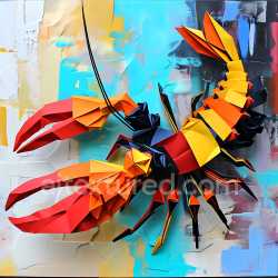 seamless Seamless 3D PBR Texture of Origami-Style Crayfish in Vibrant Red and Yellow texture 8k free download PBR