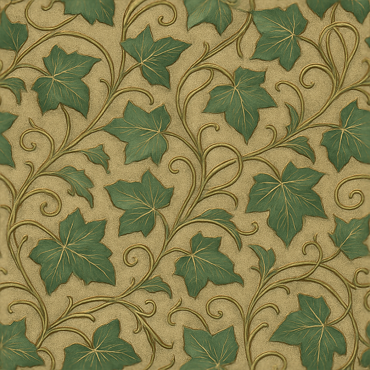 Art Nouveau Botanical Ivy Wallpaper With Textured Woven Silk Sheen And… seamless PBR texture preview