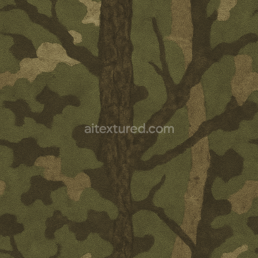 Seamless 3d texture pbr 8k forest camo fabric with bark and twig pattern details