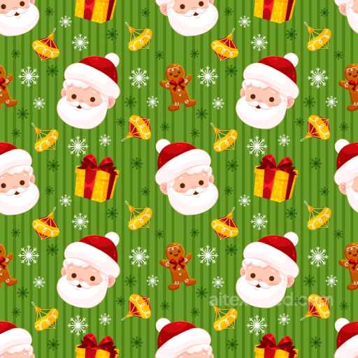 Featuring Santa Claus, Gifts, and Snowflakes on Green Stripes seamless All Christmas Digital paper PBR texture