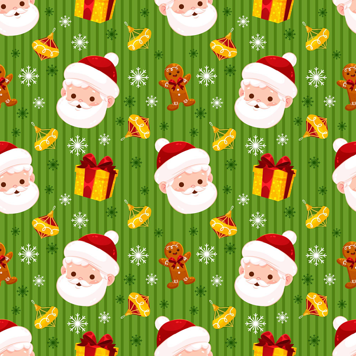 Christmas Digital Paper Featuring Santa, Gifts, and Snowflakes seamless PBR texture preview