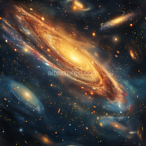 Seamless 3D Space PBR Texture Featuring Glowing Galaxy Clouds and Dense Star Clusters