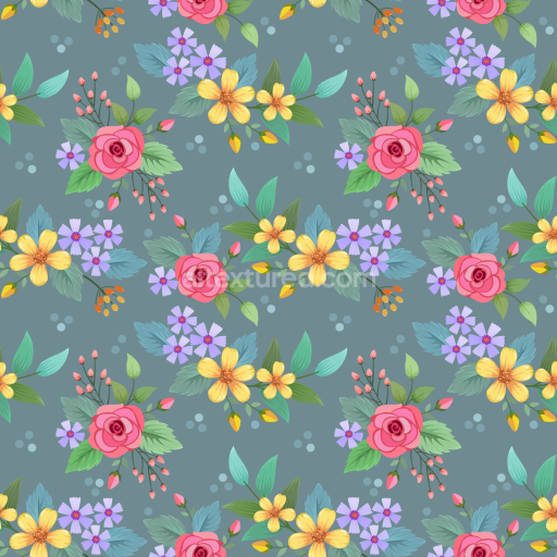 Seamless 3D PBR Floral Fabric Texture Featuring Colorful Hand-Painted Bouquet Pattern