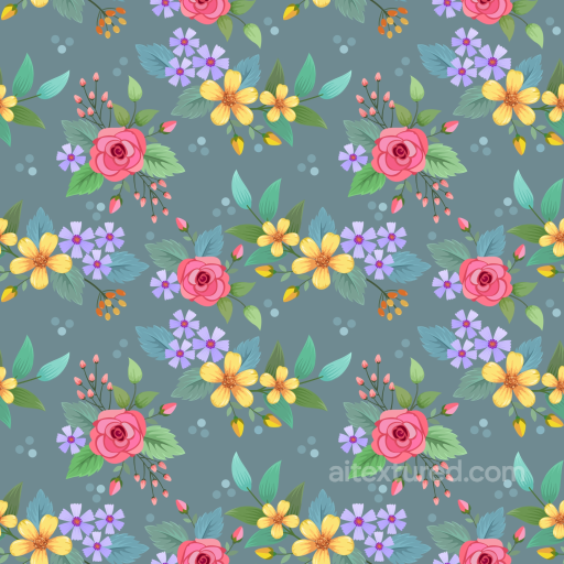 Floral Fabric Texture Featuring Colorful Hand-Painted Bouquet Pattern seamless Floral PBR texture