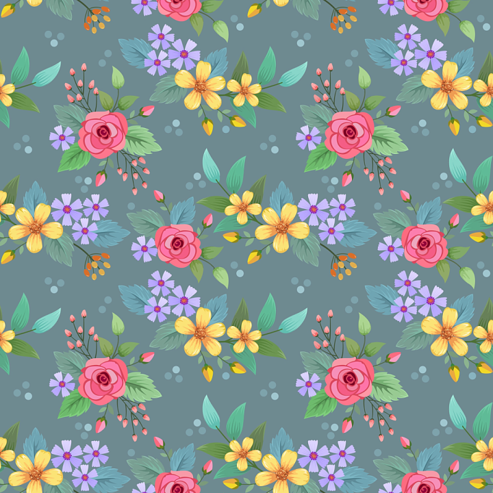 Floral Fabric Featuring Colorful Hand-Painted Bouquet Pattern seamless PBR texture preview