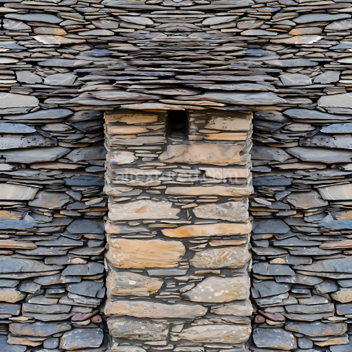 Seamless 3D Layered Slate Stone Wall PBR Texture with Earthy Tones and Stratified Pattern