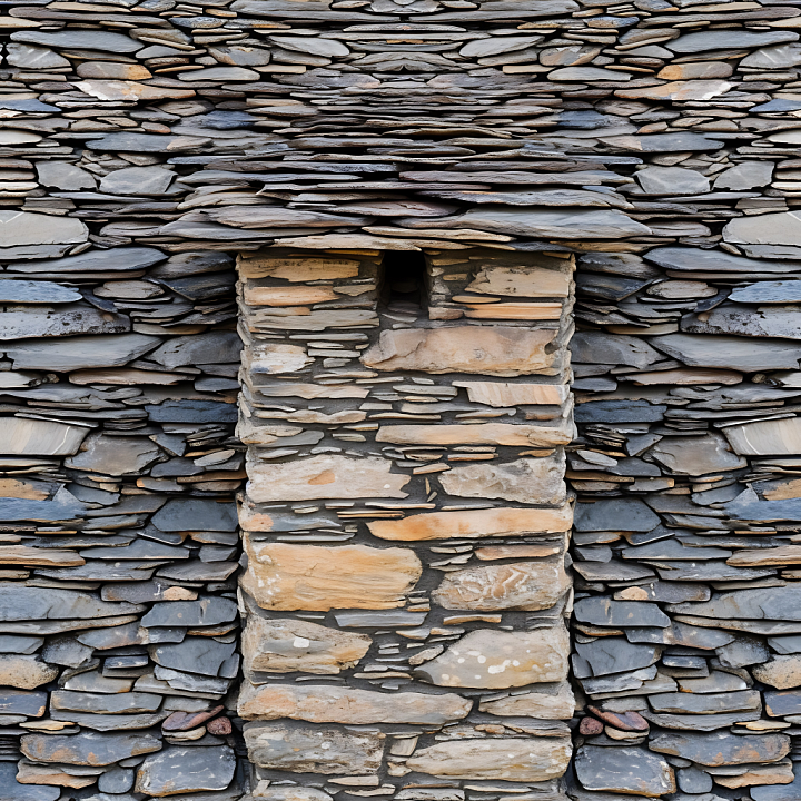 Layered Slate Stone Wall with Earthy Tones and Stratified Pattern seamless PBR texture preview