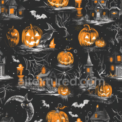 seamless Seamless 3D PBR Vintage Halloween Texture Featuring Jack-o'-Lanterns & Haunted Houses texture 8k free download PBR