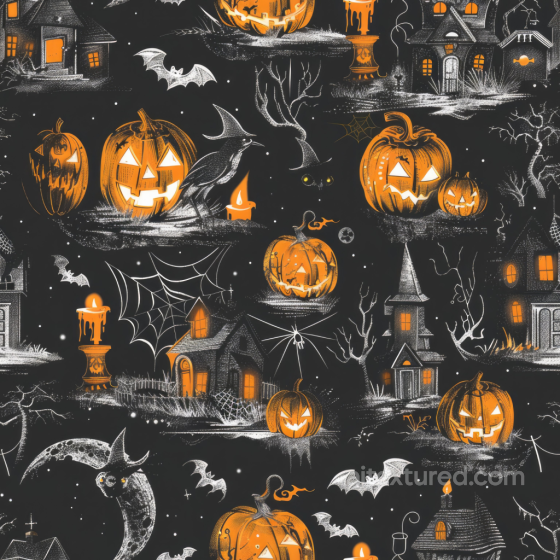 Vintage Halloween Texture Featuring Jack-o'-Lanterns & Haunted Houses Vintage Halloween texture preview