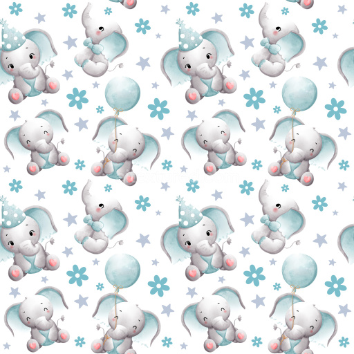 Pattern Bundle - Seamless 3D pattern PBR texture with playful baby elephants and pastel floral motifs texture preview