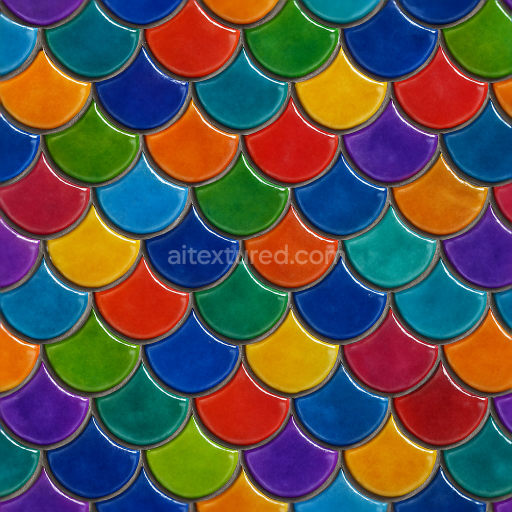 Preview — Seamless 3d texture pbr 8k fish scale tiles mosaic with vibrant colors and glossy finish surface