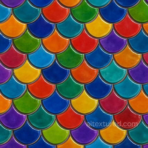 Fish Scale Tiles Mosaic With Vibrant Colors And Glossy Finish Surface seamless Mosaic PBR texture