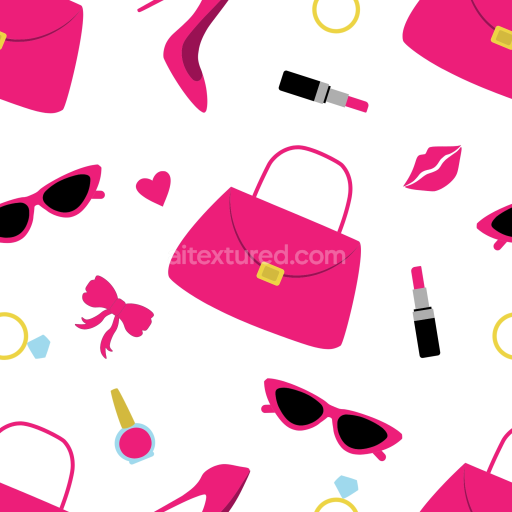 Seamless 3D PBR Texture Featuring Pink Fashion Accessories on White Background