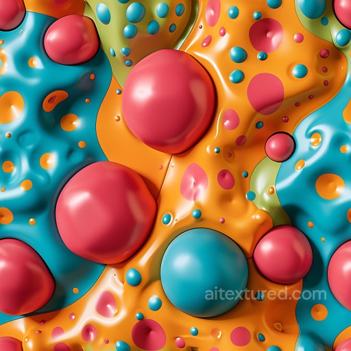Inflated PBR Texture Featuring Colorful Puffy Bubble Cells seamless Inflated PBR texture