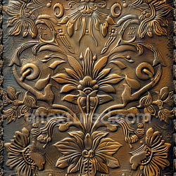 seamless Seamless 3D Embossed Tooled Leather PBR Texture with Floral Patterns in Warm Brown texture 8k free download PBR