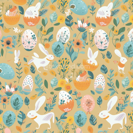 Seamless 3D PBR Easter Digital Paper Texture with Bunnies, Eggs, and Floral Motifs