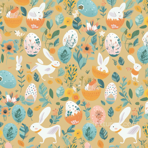 Easter Digital Paper Texture with Bunnies, Eggs, and Floral Motifs seamless All Easter Digital paper PBR texture