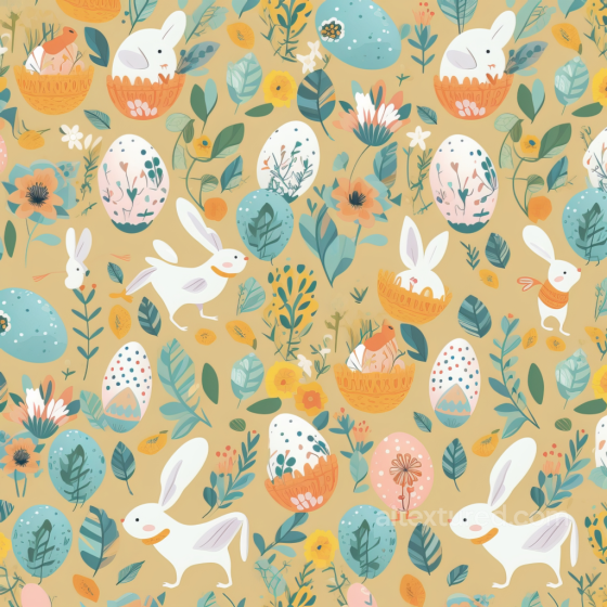 Easter Digital Paper Texture with Bunnies, Eggs, and Floral Motifs All Easter Digital paper texture preview