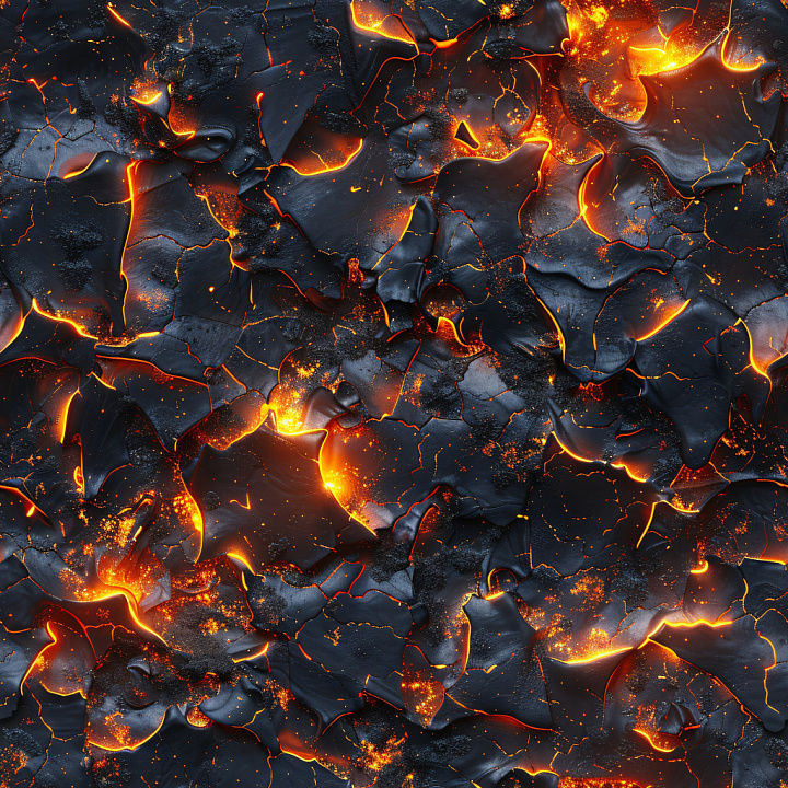 Glossy of Glowing Cracked Lava Rock with Fiery Highlights seamless PBR texture preview