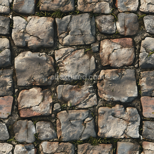 Seamless 3D Weathered Stone Pavement PBR Texture with Cracks and Moss