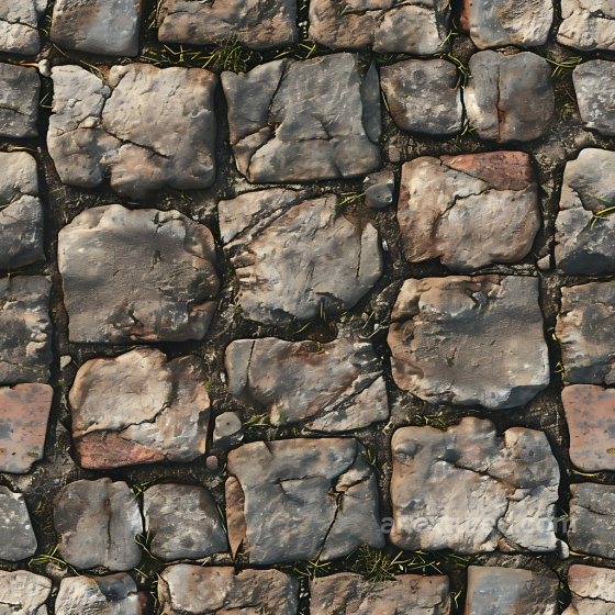 Weathered Stone Pavement PBR Texture with Cracks and Moss Stone texture preview