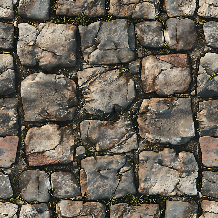 Weathered Stone Pavement with Cracks and Moss Asphalt seamless PBR texture preview