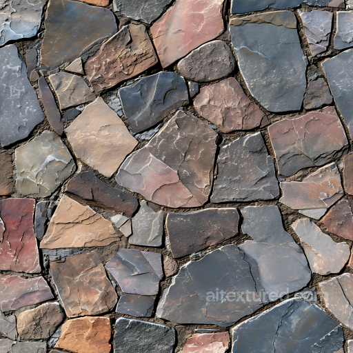Flagstone Rock Ground Texture with Multicolor Slate and Sandstone Pieces seamless Stone PBR texture