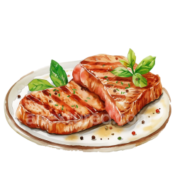 seamless Grilled Pork Loin Steak Breakfast Illustration with Fresh Herbs texture 8k free download PBR