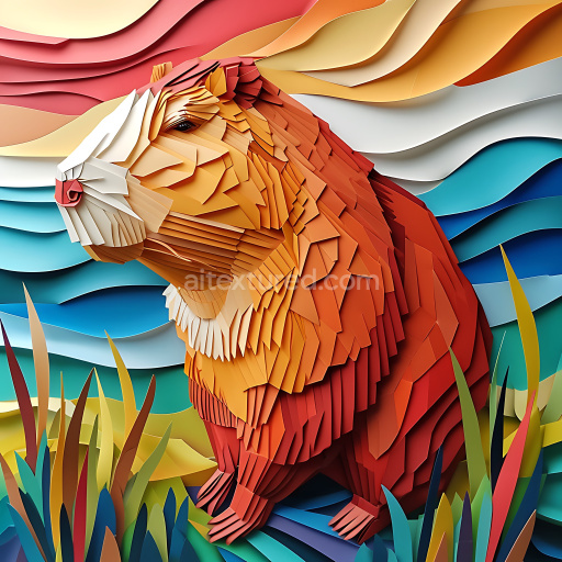 Seamless 3D PBR Texture Featuring Origami-Style Capybara with Layered Paper Look